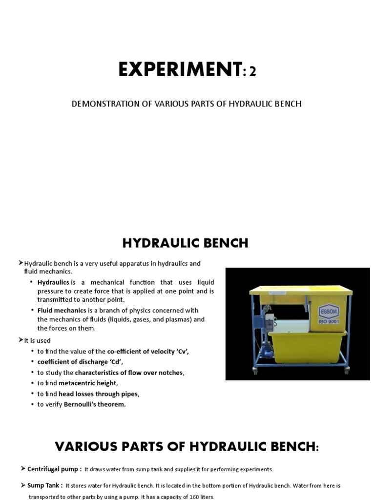 Experiment2 Demonstration of Various Parts of Hydraulic Bench PDF