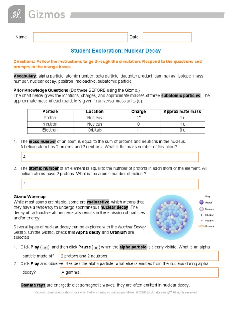 Student Exploration Nuclear Reactions Gizmo Answer Key