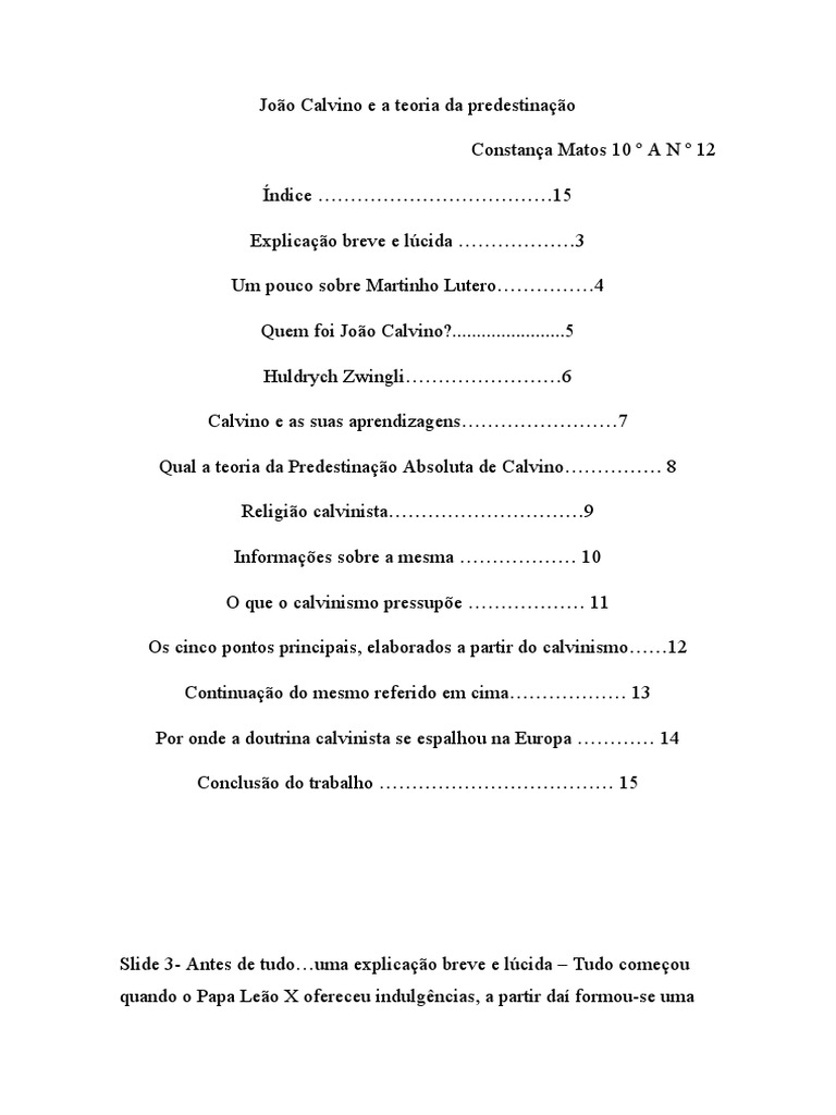 João Calvino e A Teoria Da Predestinação PDF Calvinismo João Calvino