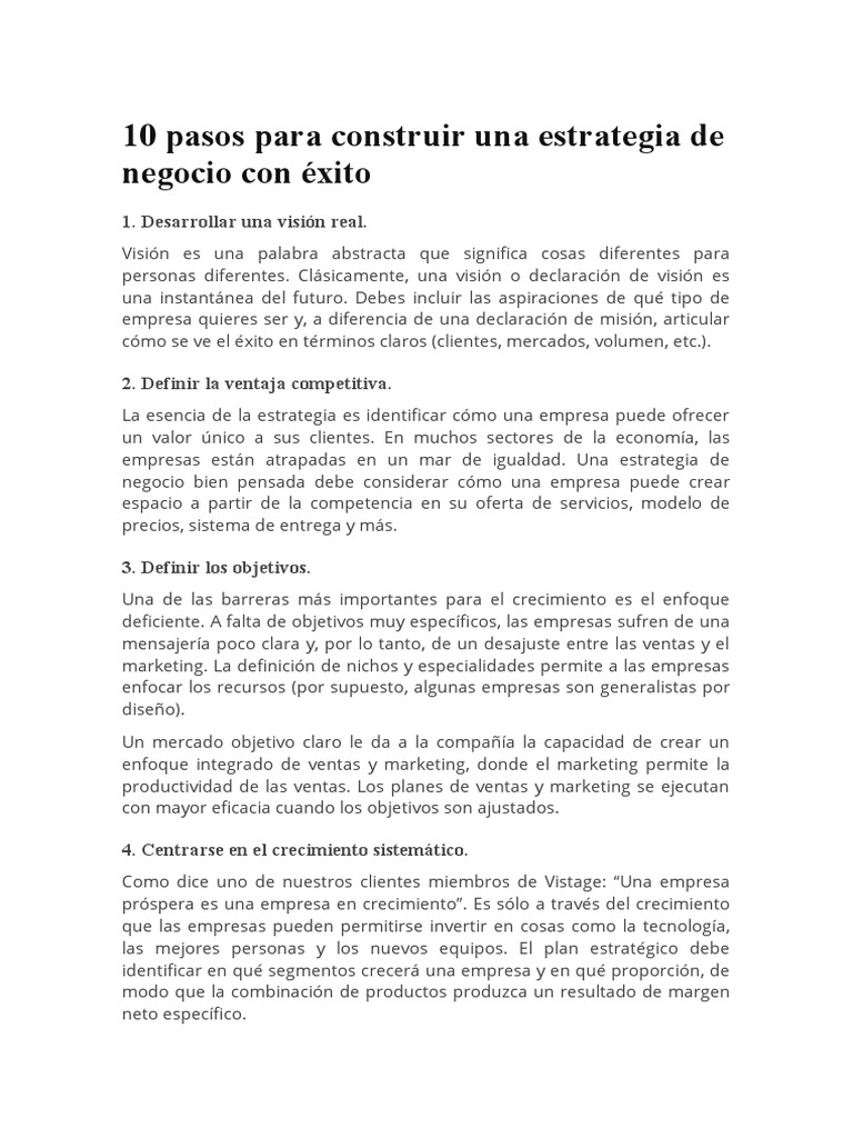 10 Pasos para Construir Una Estrategia de Negocio Con Éxito | PDF ...