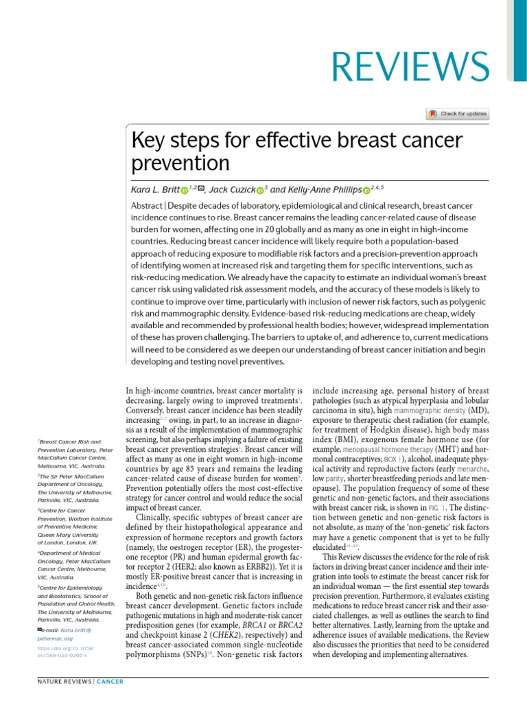 Reviews: Key Steps For Effective Breast Cancer Prevention | PDF ...