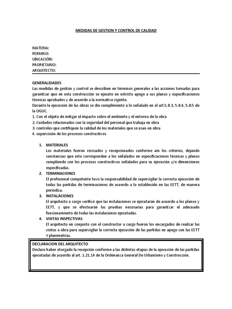 Medidas de Gestión y Control de Calidad | PDF | Hogar, jardinería y ...