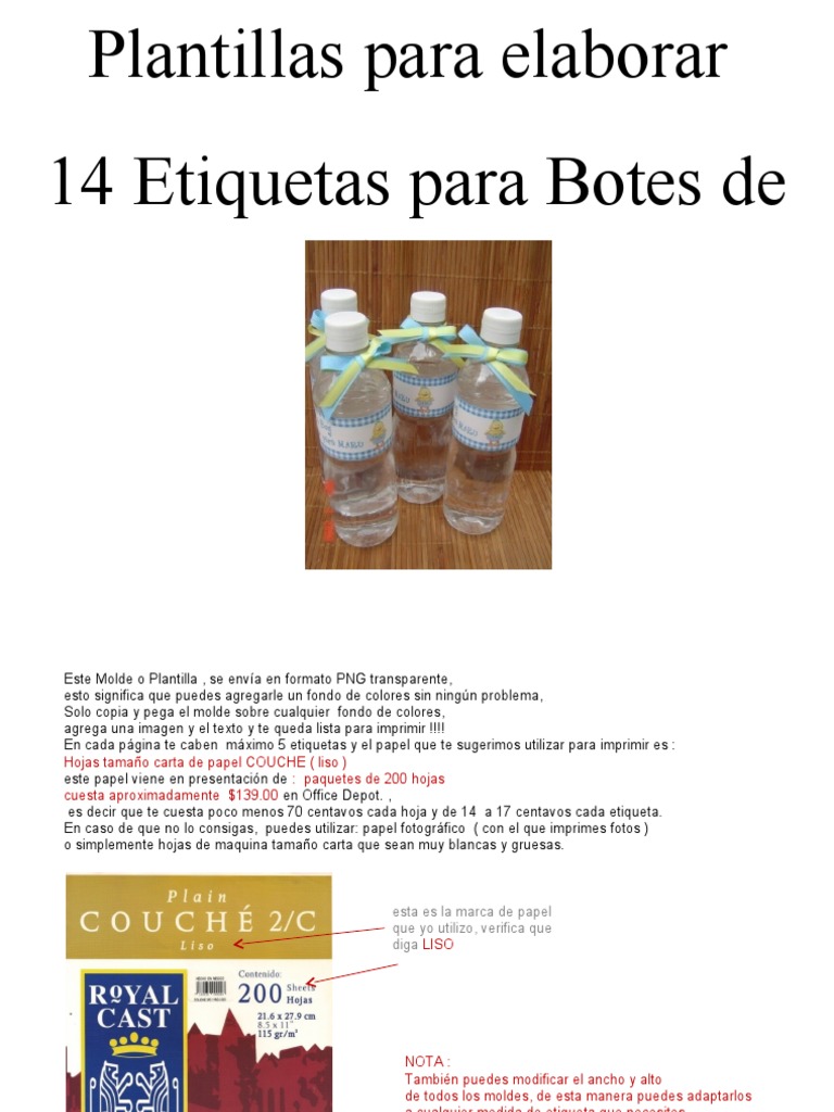 14 PLANTILLAS Etiqueta BOTES DE AGUA H | PDF | Papel
