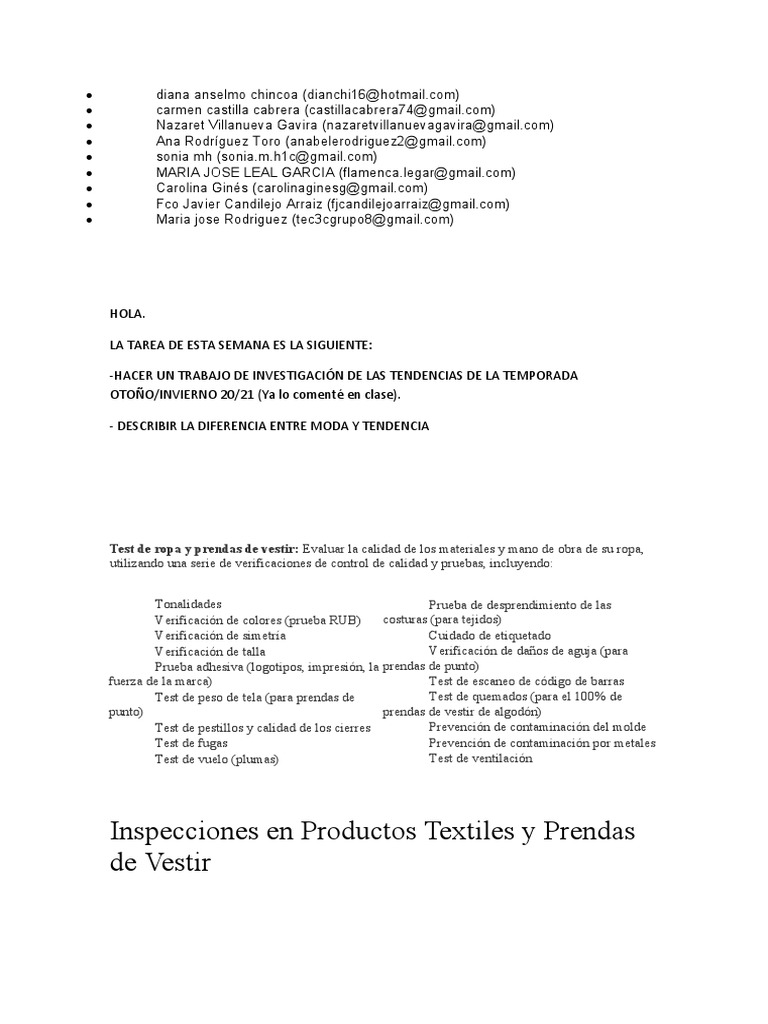 Calidad, Repaso de Prendas | PDF | Ropa | Textil Y Ropa