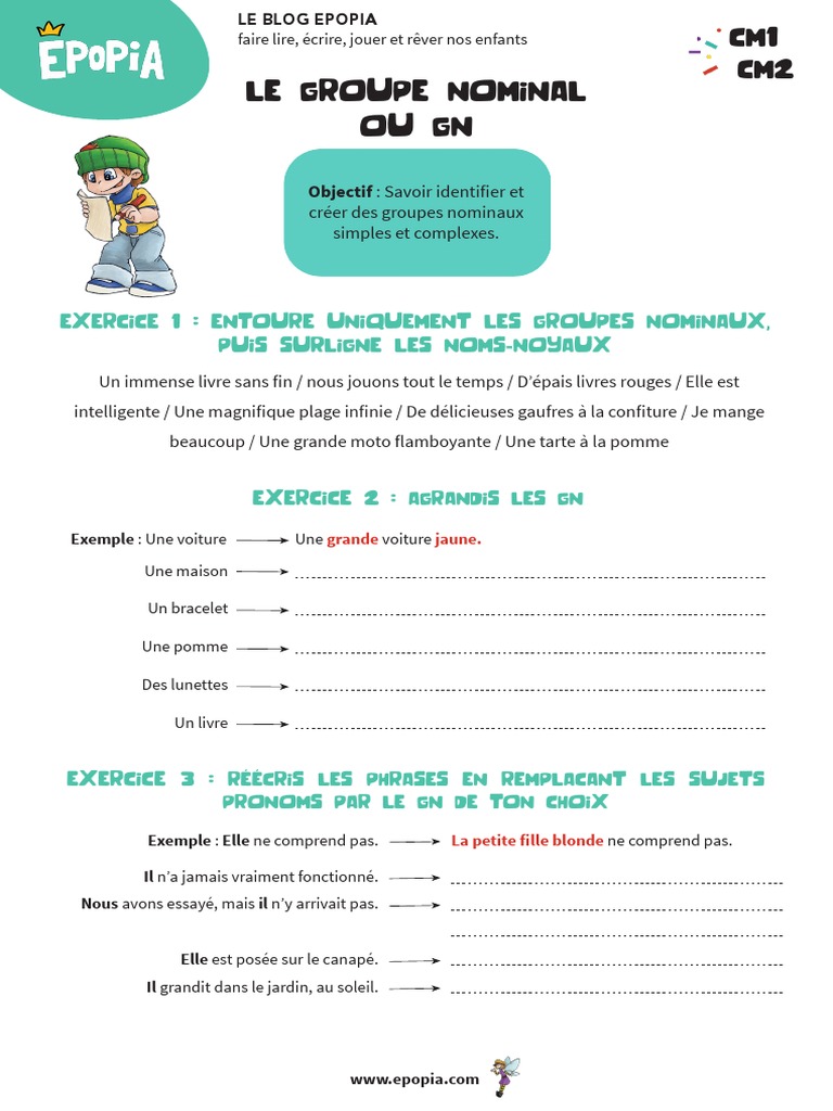 évaluation Groupe Nominal Cm2 Pdf Groupe Nominal CM1 CM2 1 | PDF