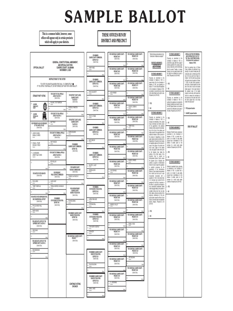 Elmore County, Ala. Sample General Election Ballot PDF Alabama