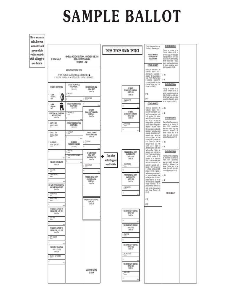 DeKalb County, Ala. Sample Ballot PDF United States Federal Judge