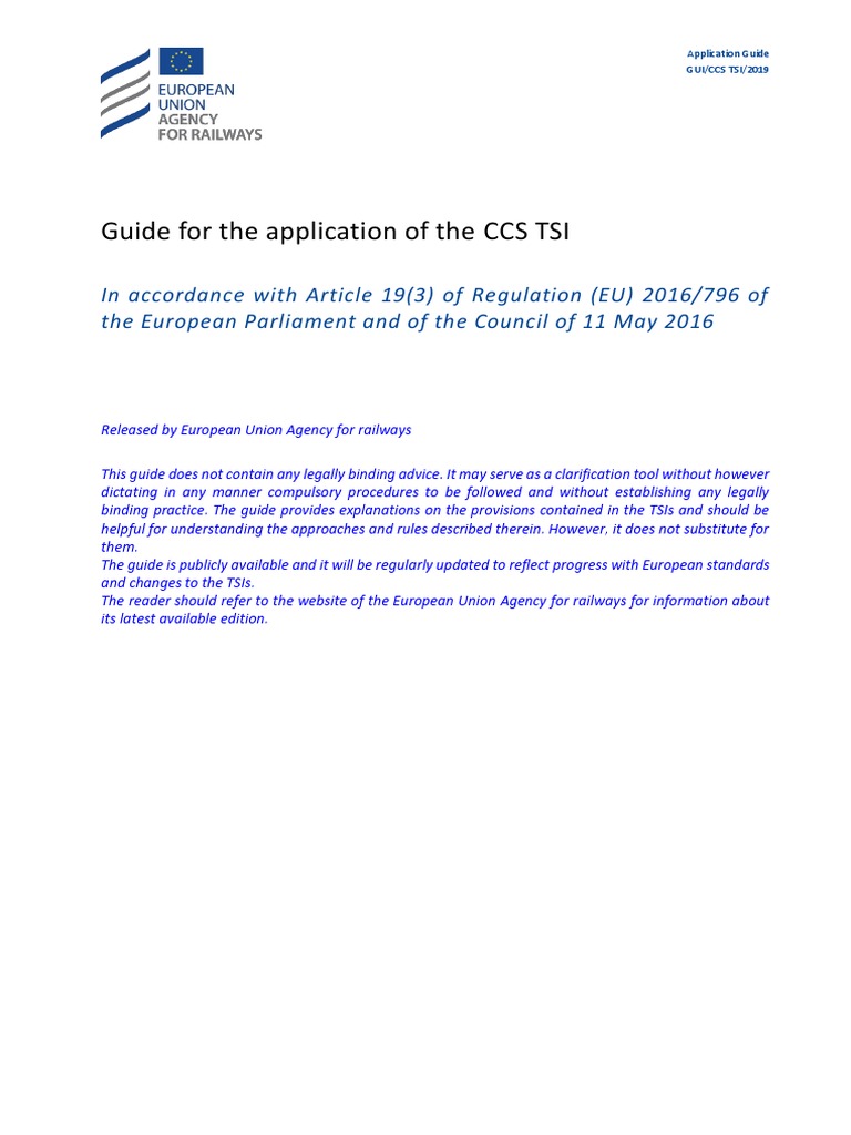 CCS TSI Application Guide 2019 | PDF | European Union | Specification ...