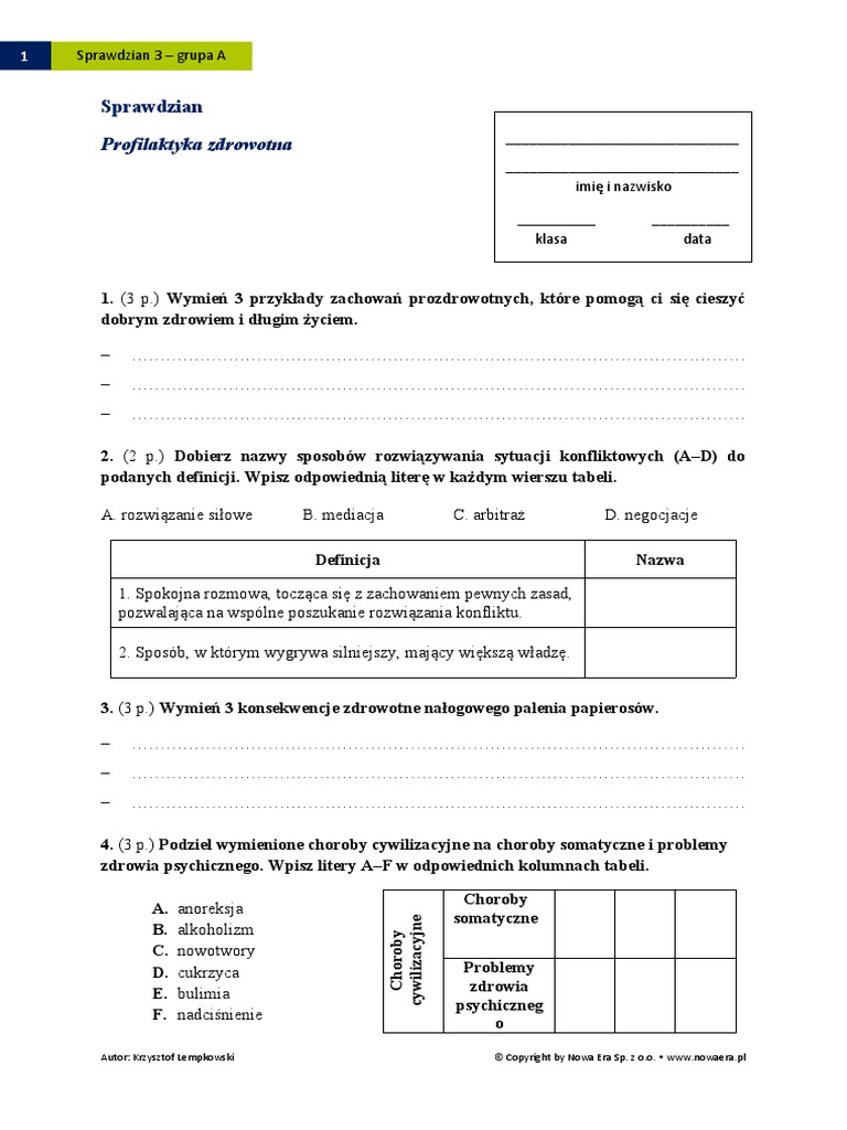 Sprawdzian Z Edb Klasa 8 Dział 2 Nowa Era