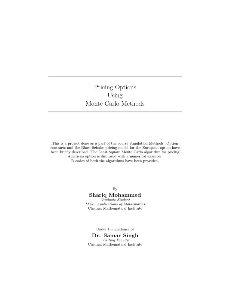 Monte Carlo for Option Pricing | PDF | Black–Scholes Model | Option ...