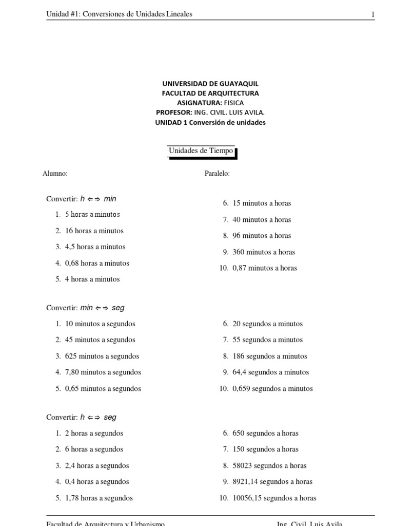 SOLUTION: Ejercicios conversión de Tiempo - Matemáticas - Studypool