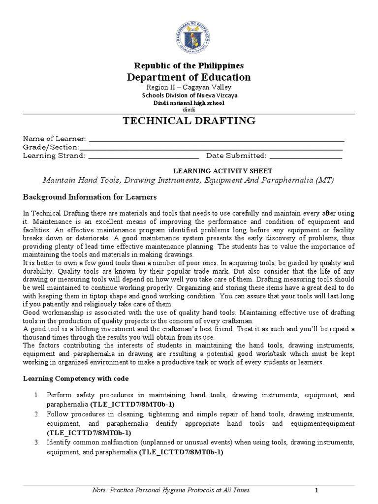 Maintain Hand Tools, Drawing Instruments, Equipment and Paraphernalia