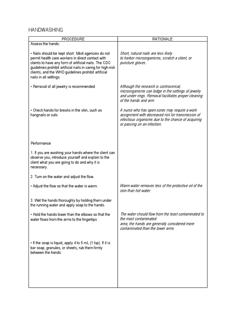 Procedures and Rationale | PDF | Hand Washing | Hand