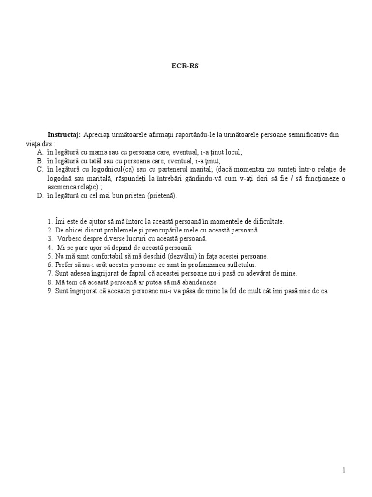 Chestionar Atasament Adult | PDF