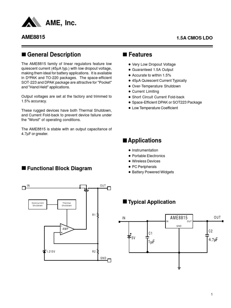 Datasheet AME8815 | PDF | Capacitor | Electronic Circuits