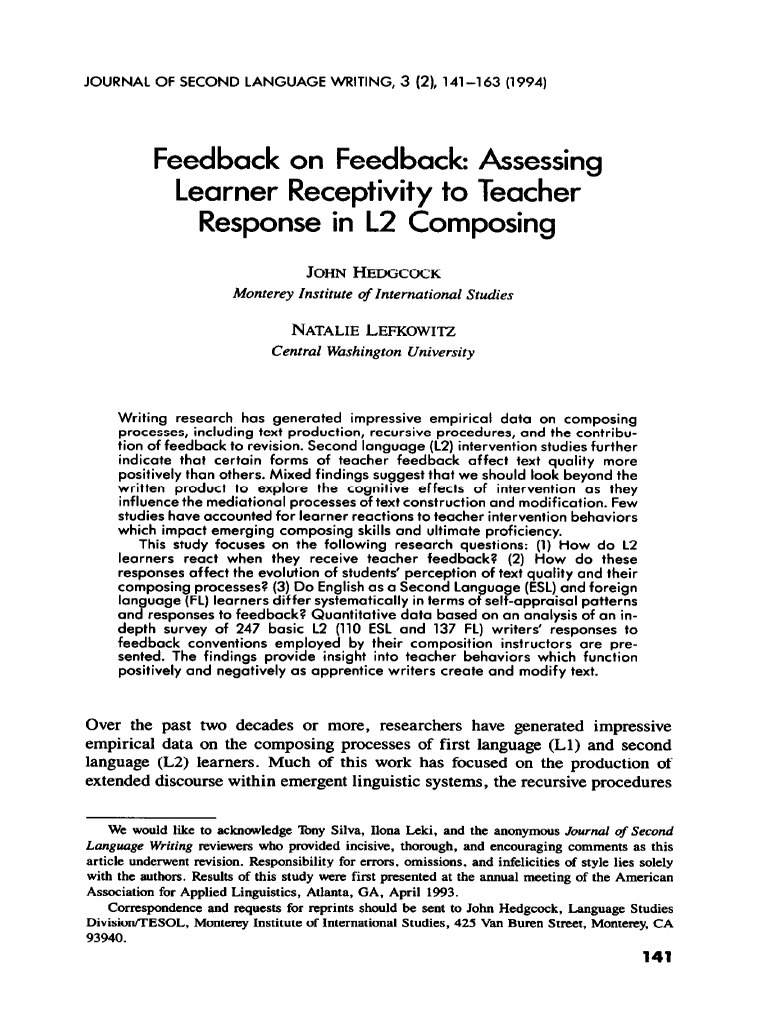 Learner Reactions to Teacher Feedback | PDF | Second Language | English ...