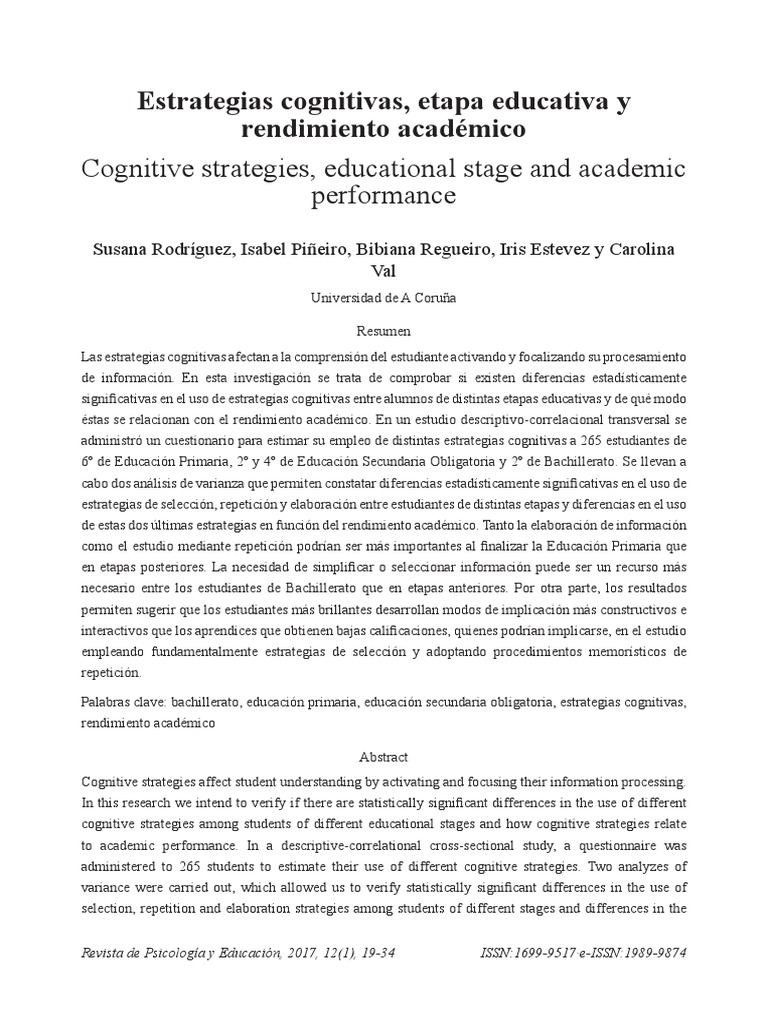 Estrategias Cognitivas, Etapa Educativa PDF | PDF | Memoria | Aprendizaje