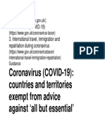 Coronavirus (COVID-19) : Countries and Territories Exempt From Advice Against All But Essential'