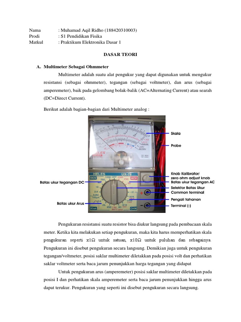 Multimeter Sebagai Ohmmeter Dan Voltmeter (AQIL) PDF PDF