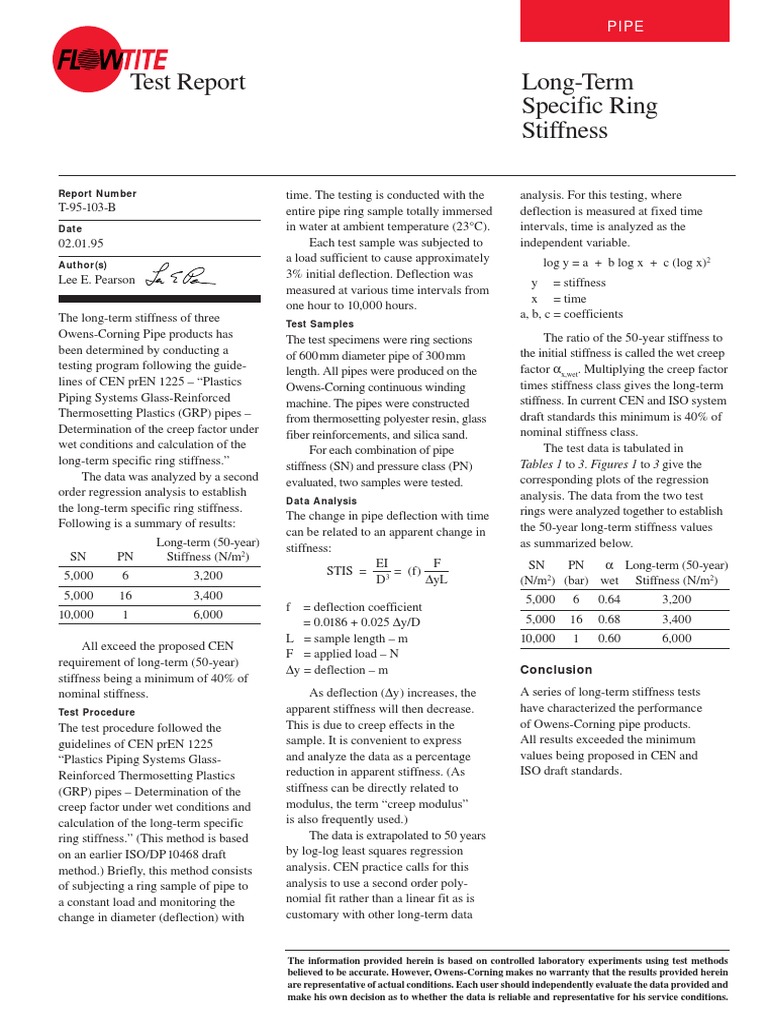 T-95-103-B Long Term Specific Ring Test | PDF | Fiberglass | Building ...