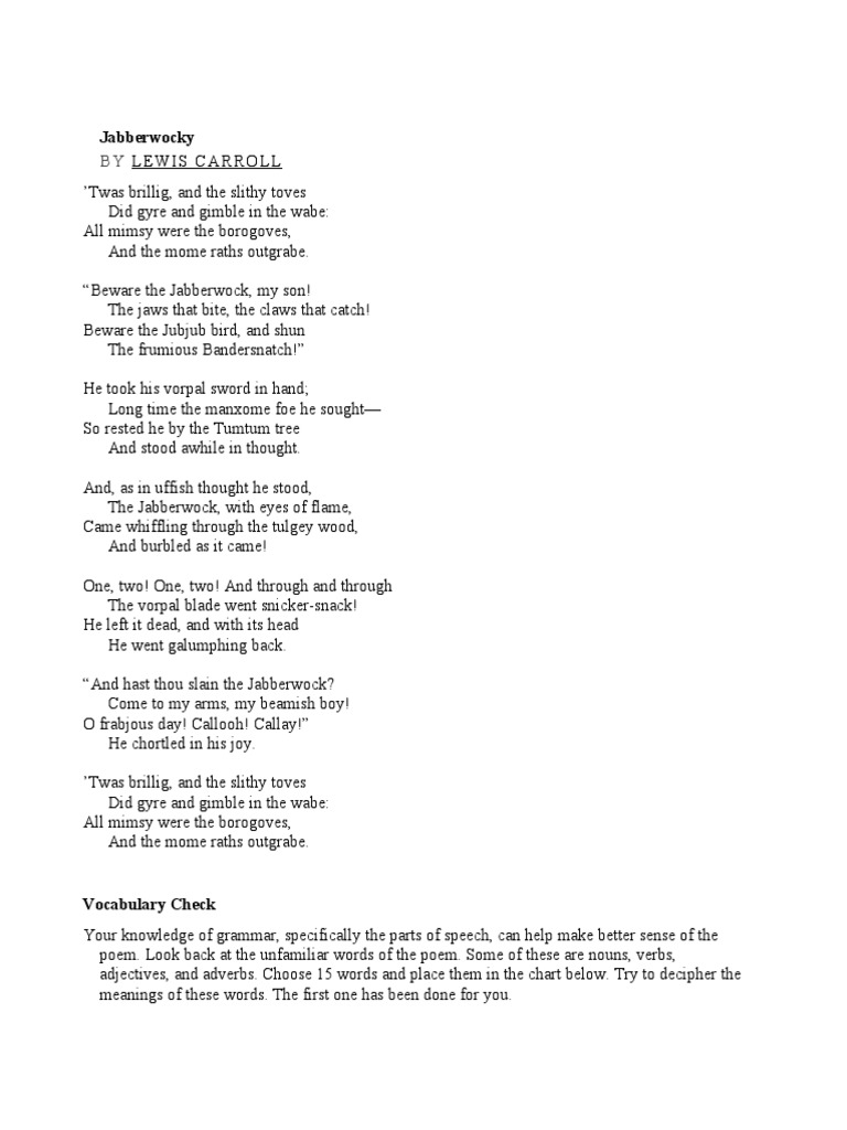 Jabberwocky | PDF | Linguistic Morphology | Cognitive Science