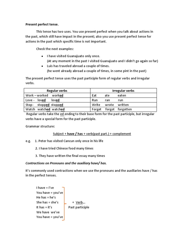 Understanding Present Perfect Tense | PDF | Perfect (Grammar ...