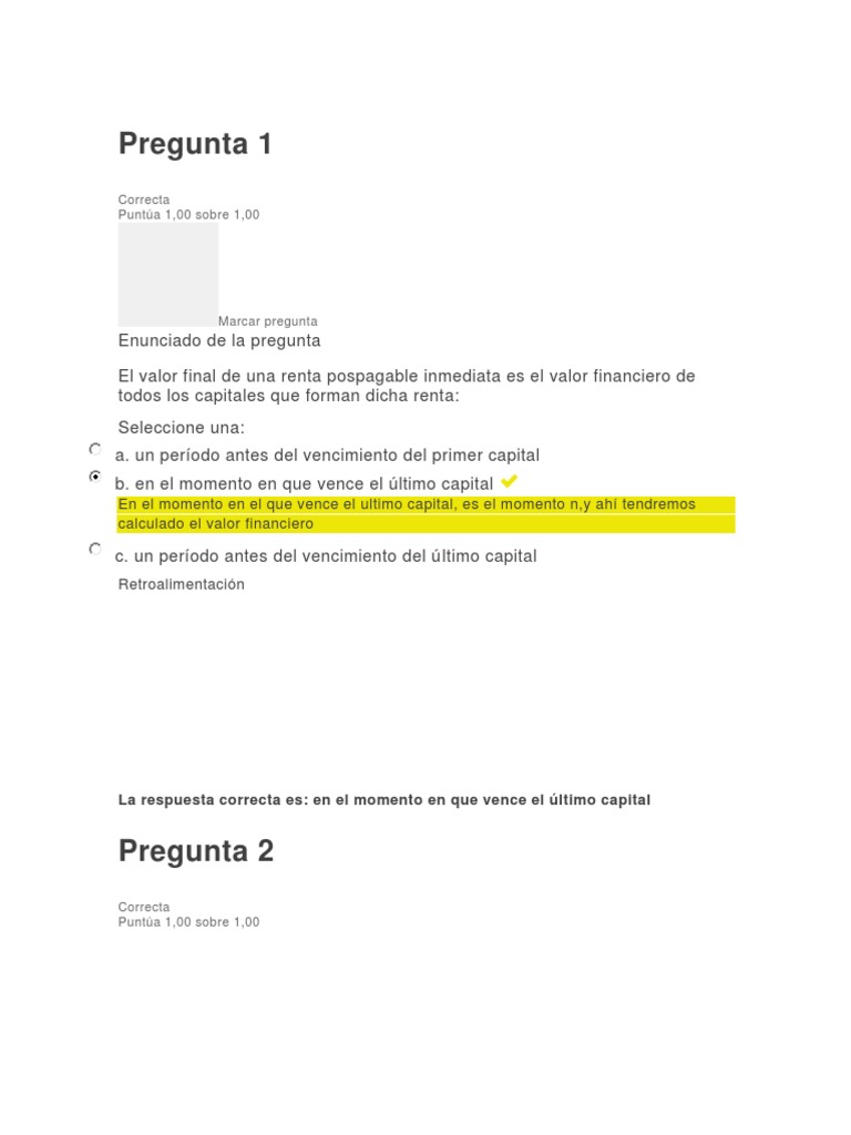 Intento 1 Examen Final Matemáticas Financieras | PDF | Finanzas ...