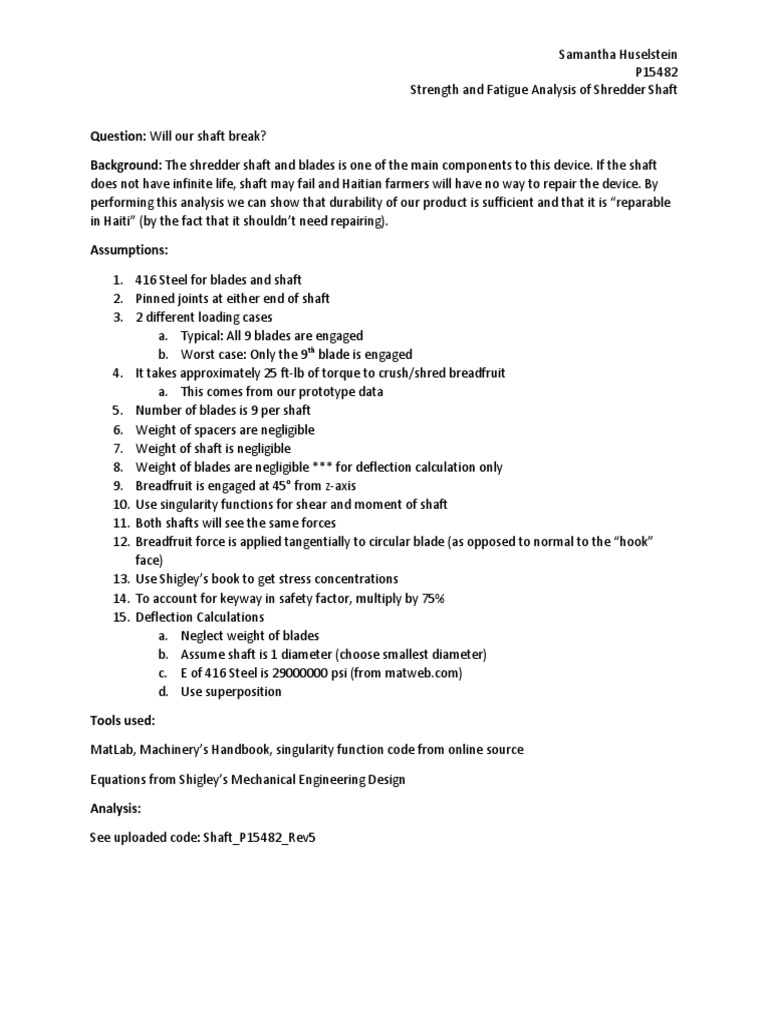 Shaft Analysis Summary PDF Fatigue (Material) Classical Mechanics