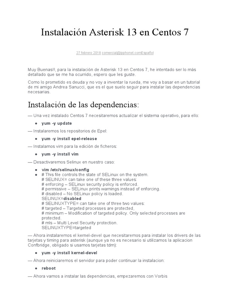Instalación de Asterisk 13 en CentOS 7 | PDF | Contenido libre ...