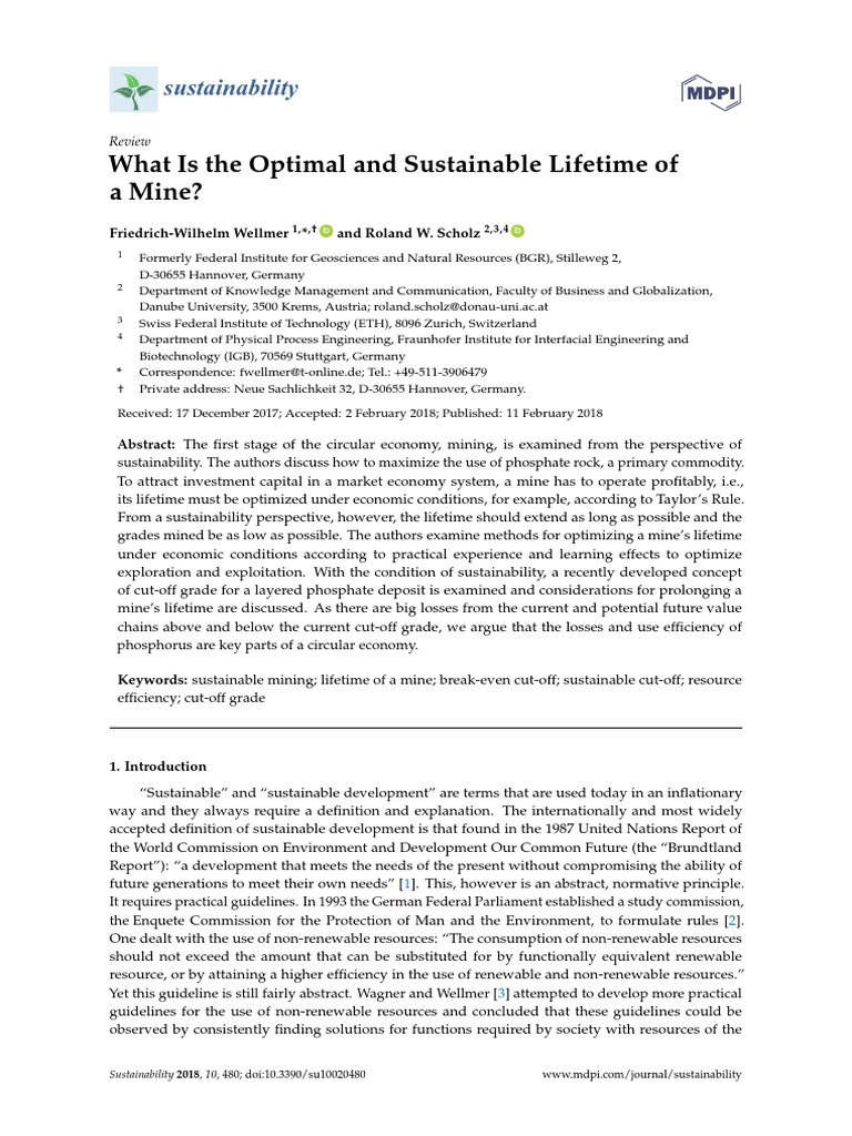 What Is The Optimal and Sustainable Lifetime of A Mine?: Sustainability ...