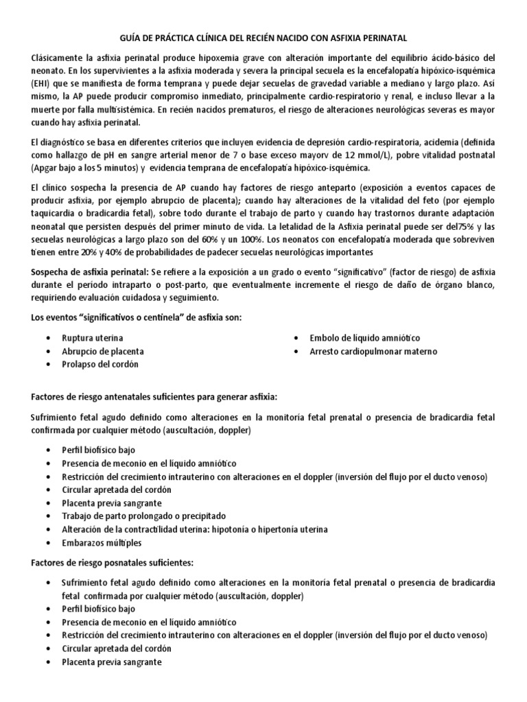 Guía sobre Asfixia Perinatal en Neonatos | PDF | Parto | Infantes