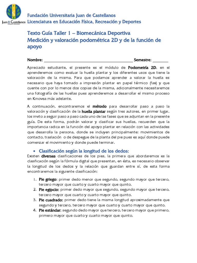 Guía 1 - Podometría 2D | PDF | Pie | Sistema musculoesquelético