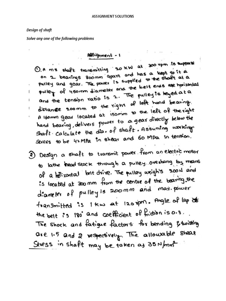 Design of Shaft Solve Any One of The Following Problems Assignment