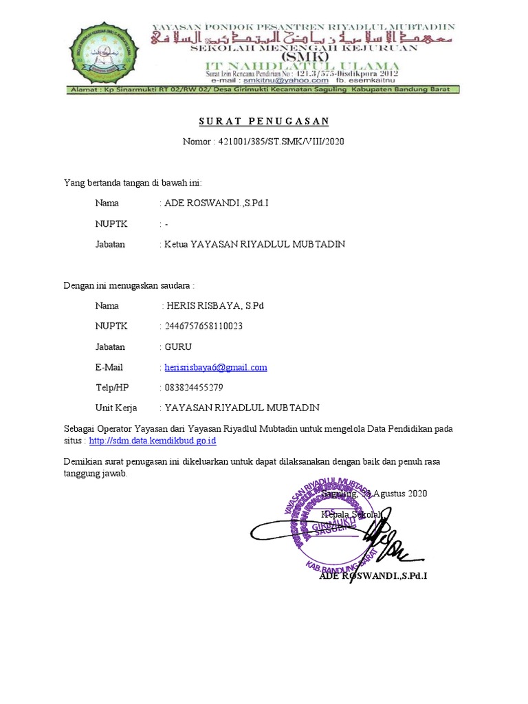 Surat Tugas Ops Yayasan Pdf