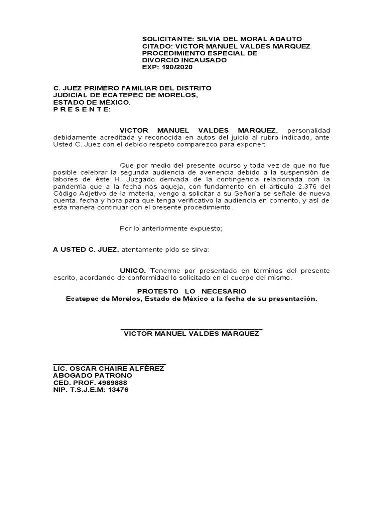 Escrito Para Solicitar Audiencia Pdf