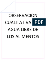 Observacion Cualitativa Del Agua Libre de Los Alimentos