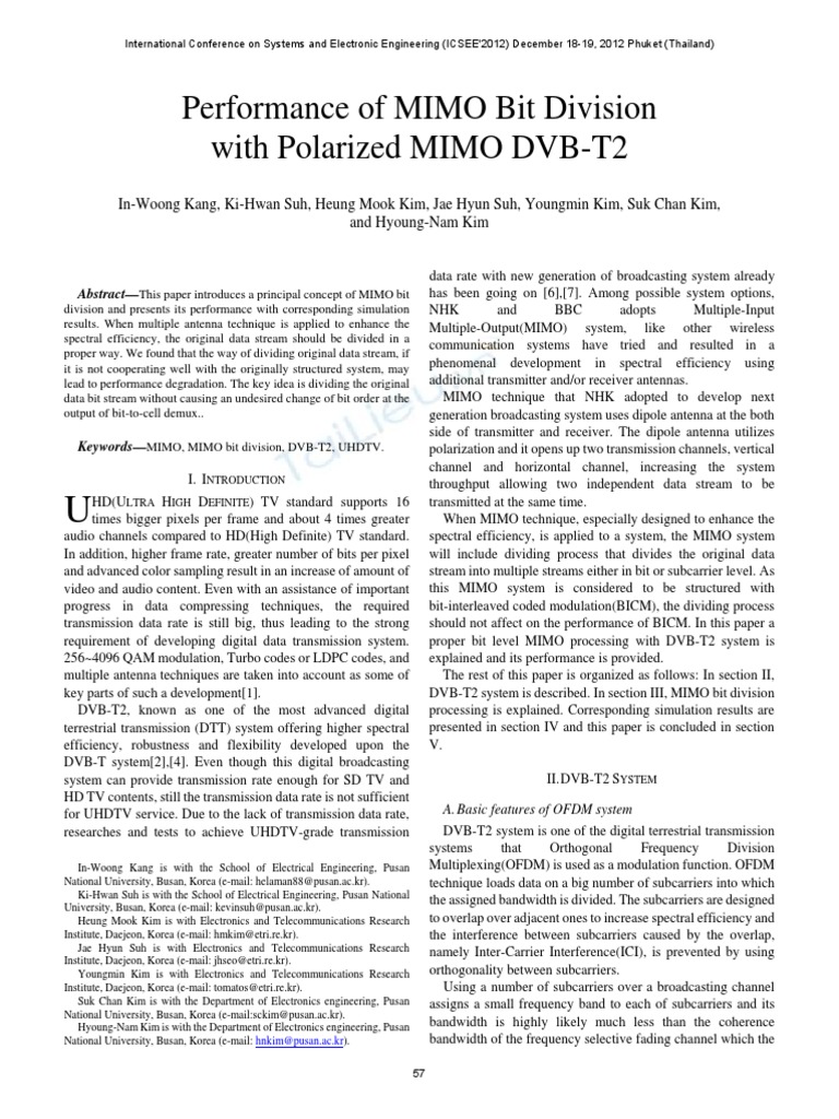 MIMO Bit Division in DVB-T2 Systems | PDF | Low Density Parity Check ...