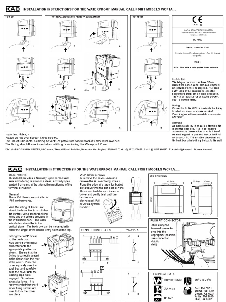 WCP1A Waterproof Call Point Instructions | PDF | Electrical Connector ...
