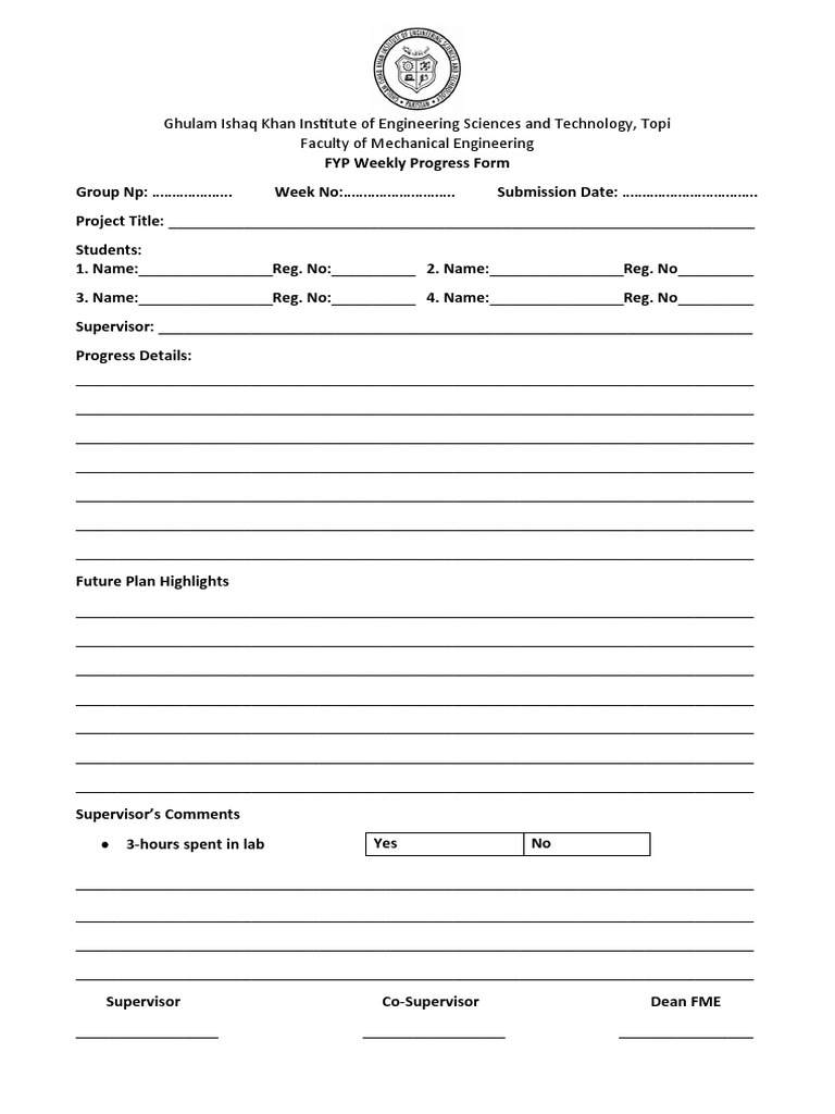 FYP Weekly Progress Review Form | PDF | Career & Growth | Technology ...