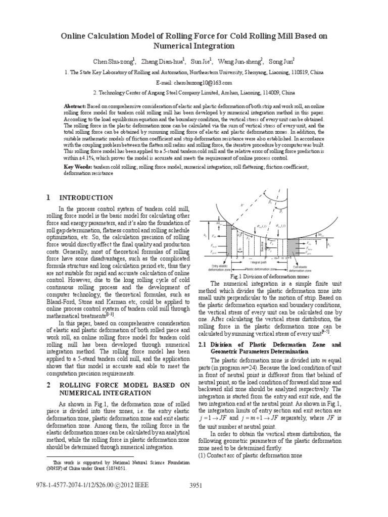 Online Calculation Model of Rolling Force For Cold Rolling Mill Based ...