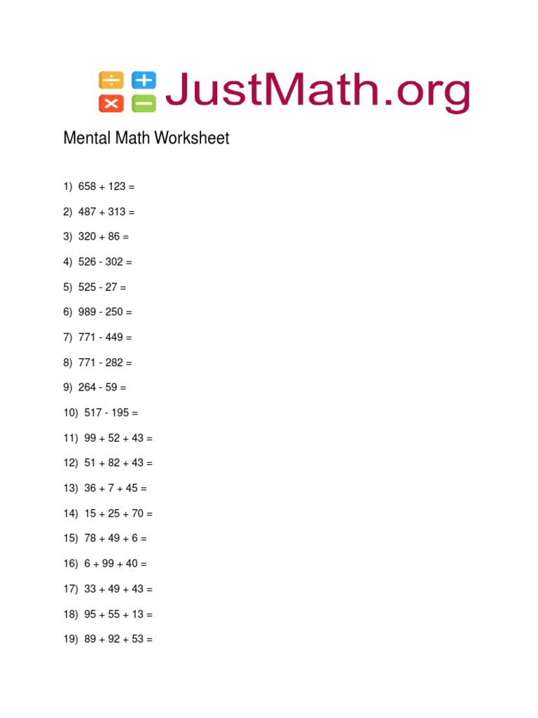 Mental Math Practice Worksheet | PDF | Teaching Methods & Materials