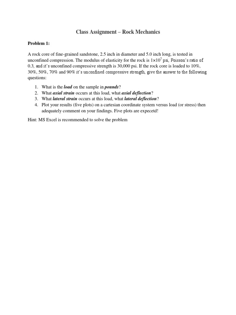 Rock Mechanics Assignment Solutions | PDF | Science & Mathematics ...