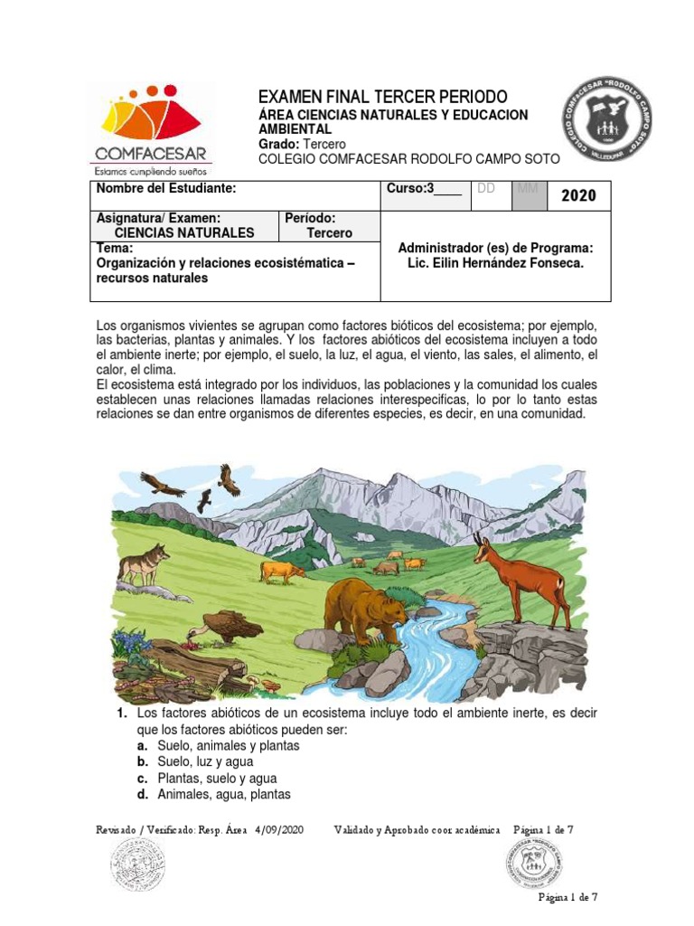 Examen Final Tercer Periodo: DD MM | PDF | Ecosistema | Entorno natural