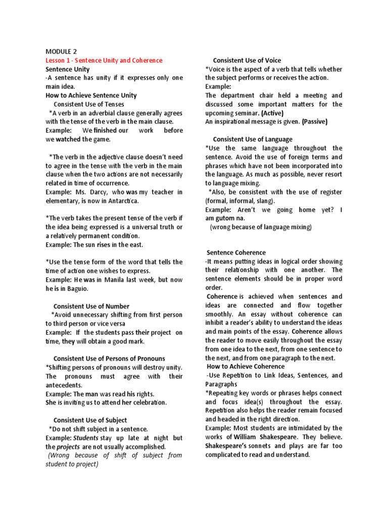 Achieving Sentence Unity and Coherence | PDF | Rhetoric | Verb