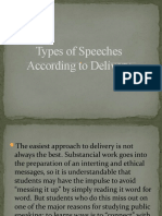 Oral Comm. Types of Speeches According To Delivery