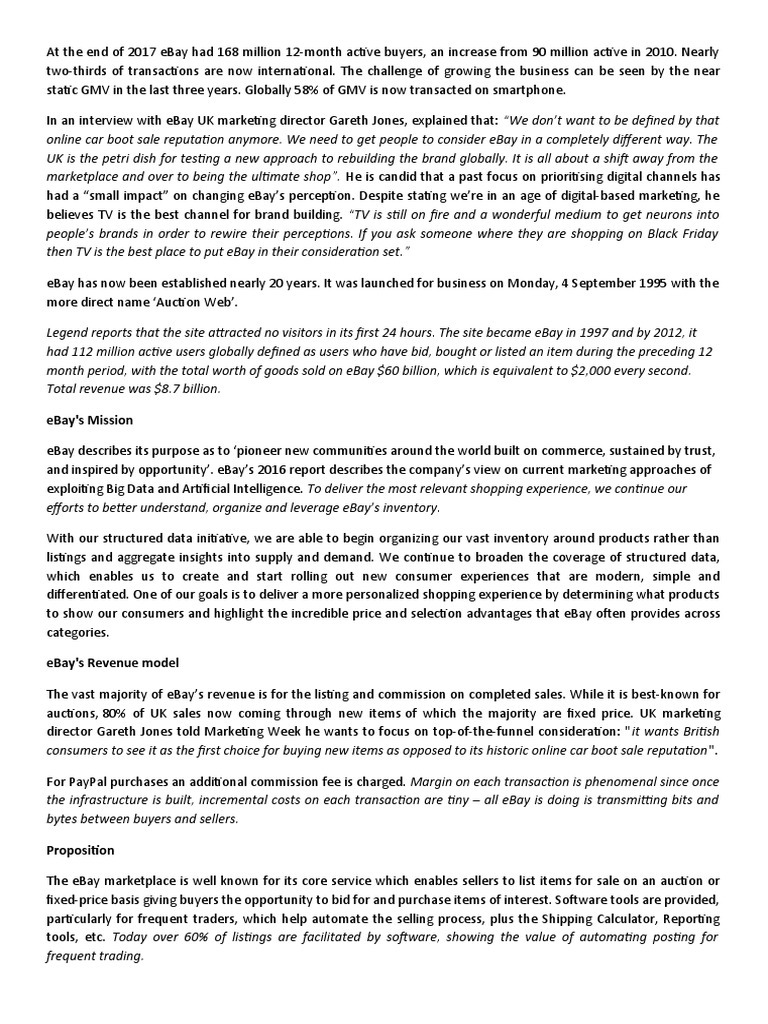 eBAY Case Study PDF E Bay Sales