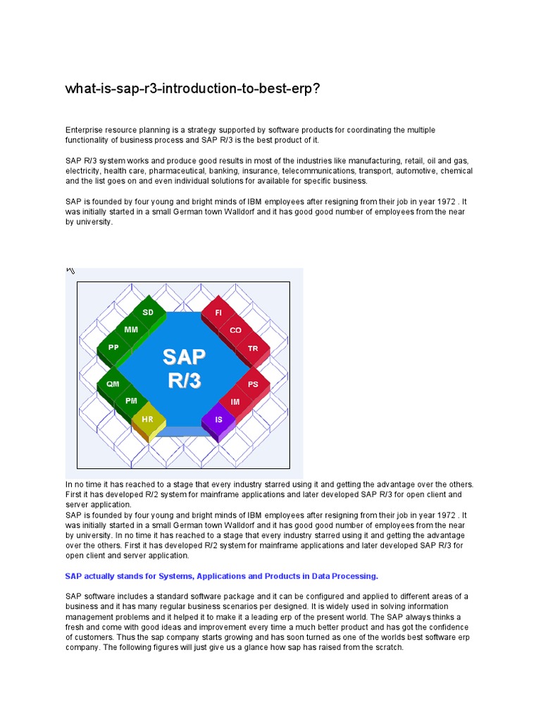 Introduction to SAP R/3 ERP System | PDF | Enterprise Resource Planning ...