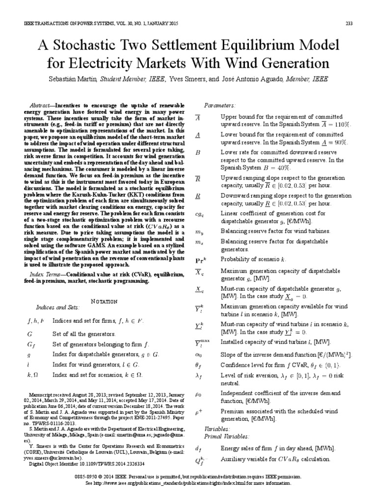 A Stochastic Two Settlement Equilibrium Model For Electricity Markets ...