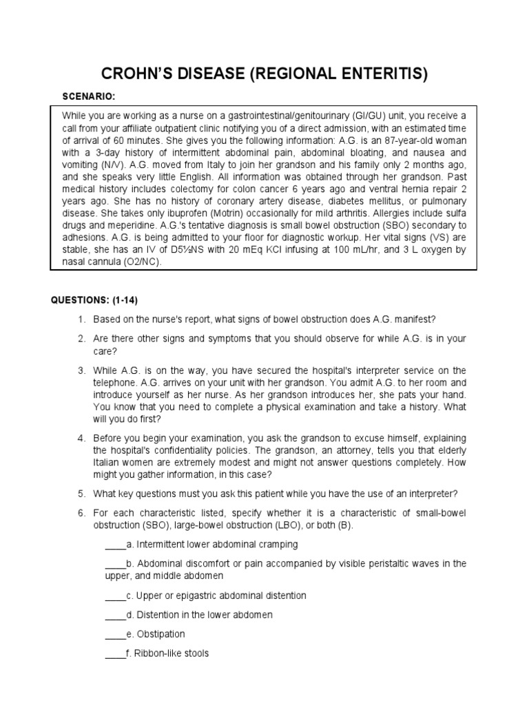 Crohn's DiseaseRegional EnteritisDone PDF Constipation Nausea