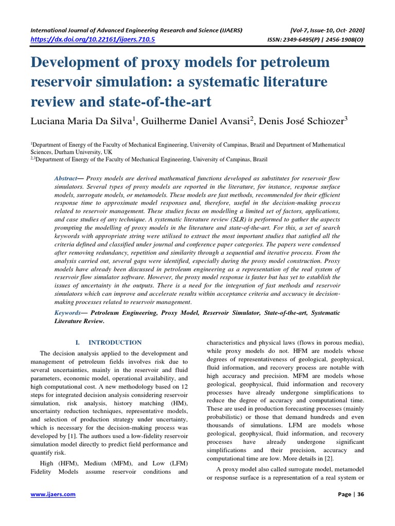 Development of Proxy Models For Petroleum Reservoir Simulation: A ...